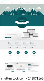 One page website design template. with flat style landscape