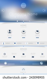 One page website design template. All in one set for website design that includes one page website templates, set of line icons, ux/ui kit for website design, and flat design illustrations. 