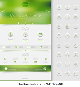 One page website design template. All in one set for website design that includes one page website templates, set of line icons, ux/ui kit for website design, and flat design illustrations. 