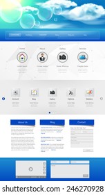One page website design template. All in one set for website design that includes one page website templates with realistic clouds.