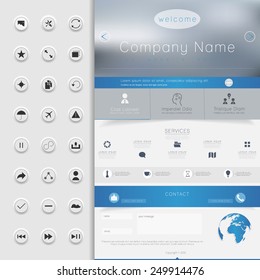 One page website design template. All in one set for website design that includes one page website templates, set of line icons, for website design.