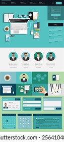 One page website design template. All in one set for website design that includes one page website templates, ux/ui kit for website design, and flat design illustrations. 