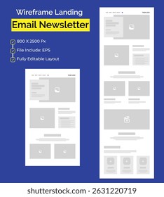 One Page Website Design Template for Business, Agency, Corporate Portfolio. Landing Page UI UX Wireframe. Flat Modern Responsive Email Marketing Newsletter Template.