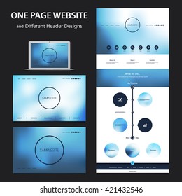 One Page Website Design Template for Your Business with Different Blurred Header Designs