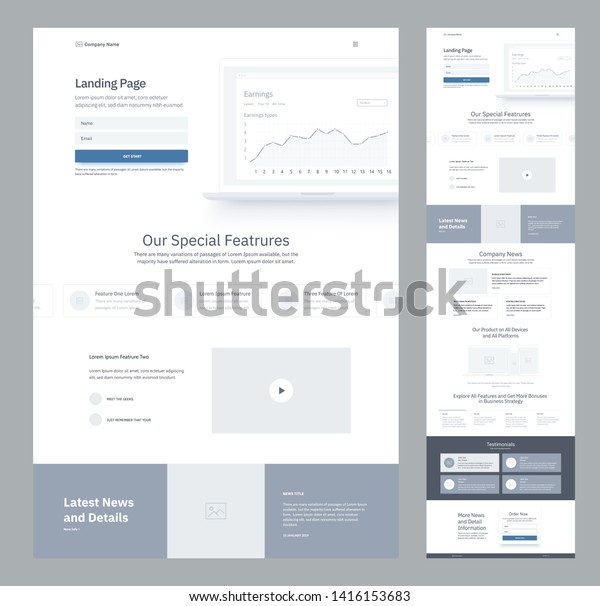 Download One Page Website Design Template Business Stock Vector Royalty Free 1416153683