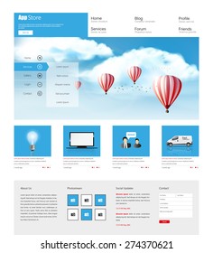 One Page Website Design for Your Business with hot air balloons realistic illustration. Vector Eps 10