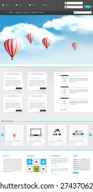 One Page Website Design for Your Business with hot air balloons realistic illustration. Vector Eps 10