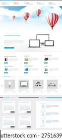 One Page Website Design for Your Business with hot air balloons realistic illustration. Vector Eps 10