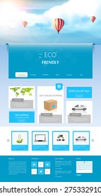 One Page Website Design for Your Business with hot air balloons realistic illustration. Vector Eps 10