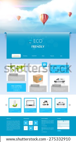 One Page Website Design for Your Business with hot air balloons realistic illustration. Vector Eps 10