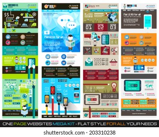 One page website flat UI design template SET 1. It include a lot of flat stlyle icons, forms, header, footeer, menu, banner and spaces for pictures and icons all in one page.