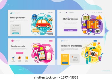 One Page Website Kit for Time For Travel Concept Banners. Vector Illustration