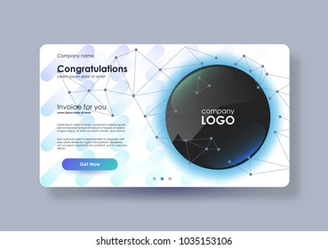 One Page Website Template or Abstract design card for print and app. Creative Web Invoice Layout.