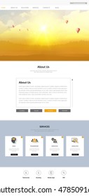 One Page Website Template with Autumn Sunset Illustration. Vector Eps 10