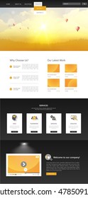 One Page Website Template with Autumn Sunset Illustration. Vector Eps 10