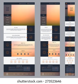 One Page Website Template with Blurred Background. Desktop, Tablet, Mobile Version. Adaptive design. EPS 10