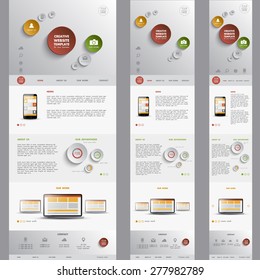 One Page Website Template with Bulky Colored Items. Desktop, Tablet, Mobile Version. Adaptive design. EPS 10