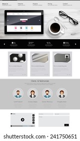 One Page Website Template and Business Still Life. Vector Eps 10. Photorealistic illustration. 