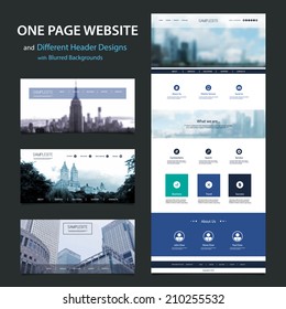 One Page Website Template and Different Header Designs with Blurred Backgrounds