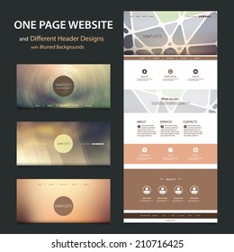 One Page Website Template and Different Header Designs with Blurred Backgrounds