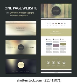 One Page Website Template and Different Header Designs with Blurred Backgrounds