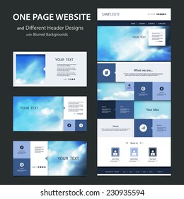 One Page Website Template and Different Header Designs with Blurred Backgrounds