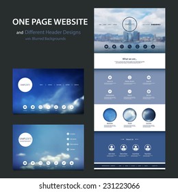 One Page Website Template and Different Header Designs with Blurred Backgrounds