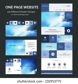 One Page Website Template and Different Header Designs with Blurred Backgrounds