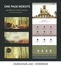 One Page Website Template and Different Header Designs with Blurred Backgrounds