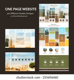 One Page Website Template and Different Header Designs with Blurred Backgrounds - Mosaics