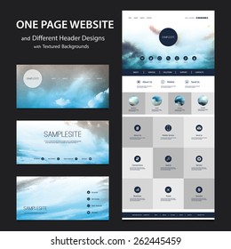 One Page Website Template and Different Header Designs with Blurred Backgrounds