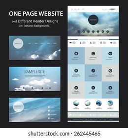 One Page Website Template and Different Header Designs with Blurred Backgrounds