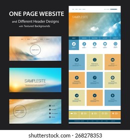 One Page Website Template and Different Header Designs with Blurred Backgrounds - Clouds