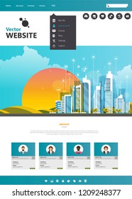 One Page Website Template with Flat illustration of Smart City Header Design