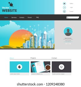 One Page Website Template with Flat illustration of Smart City Header Design