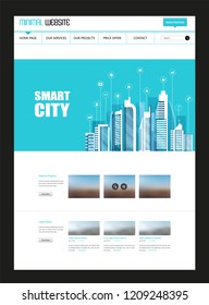 Eine Seite Website-Vorlage mit flacher Illustration von Smart City Header Design