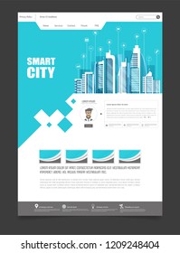 One Page Website Template with Flat illustration of Smart City Header Design