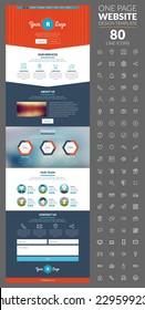 One Page Website Template With Icon Set. For Design Studio