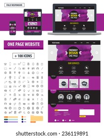 One page website template. Responsive design computer, tablet, phone. Ui concept design. 
