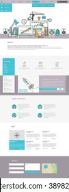 One Page Website Template Vector Eps10, Modern Web Design with flat UI elements and  workplace illustration. Ideal for Business layout. 