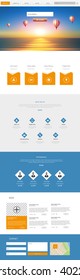 One Page Website Template Vector Eps10, Modern Web Design with flat UI elements and sunset on beach illustration. Ideal for Business layout. 