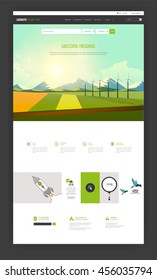 One Page Website Template Vector, with landscape vector illustration. Creative design.