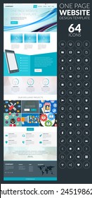 One page website vector template in flat style with icon set