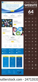 One page website vector template in flat style with icon set