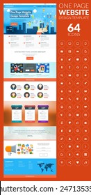 One page website vector template in flat style with icon set