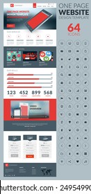 One page website vector template in flat style with icon set