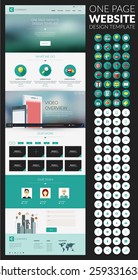 One page website vector template in flat style with icon set