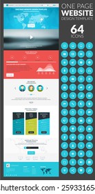 One page website vector template in flat style with icon set