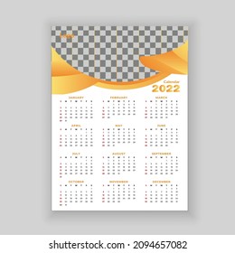 One Pager 2022 Wall Calendar Vector Design Template  In Modern 12 Months With Layered And Eps 10
