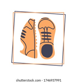 One pair of sport shoes in the frame, time to run and walk. Hand drawn flat vector illustration.